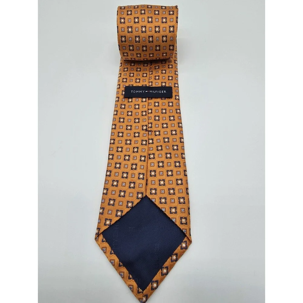 Tommy Hilfiger 100% Silk Geometric Orange Blue Long Tie 58